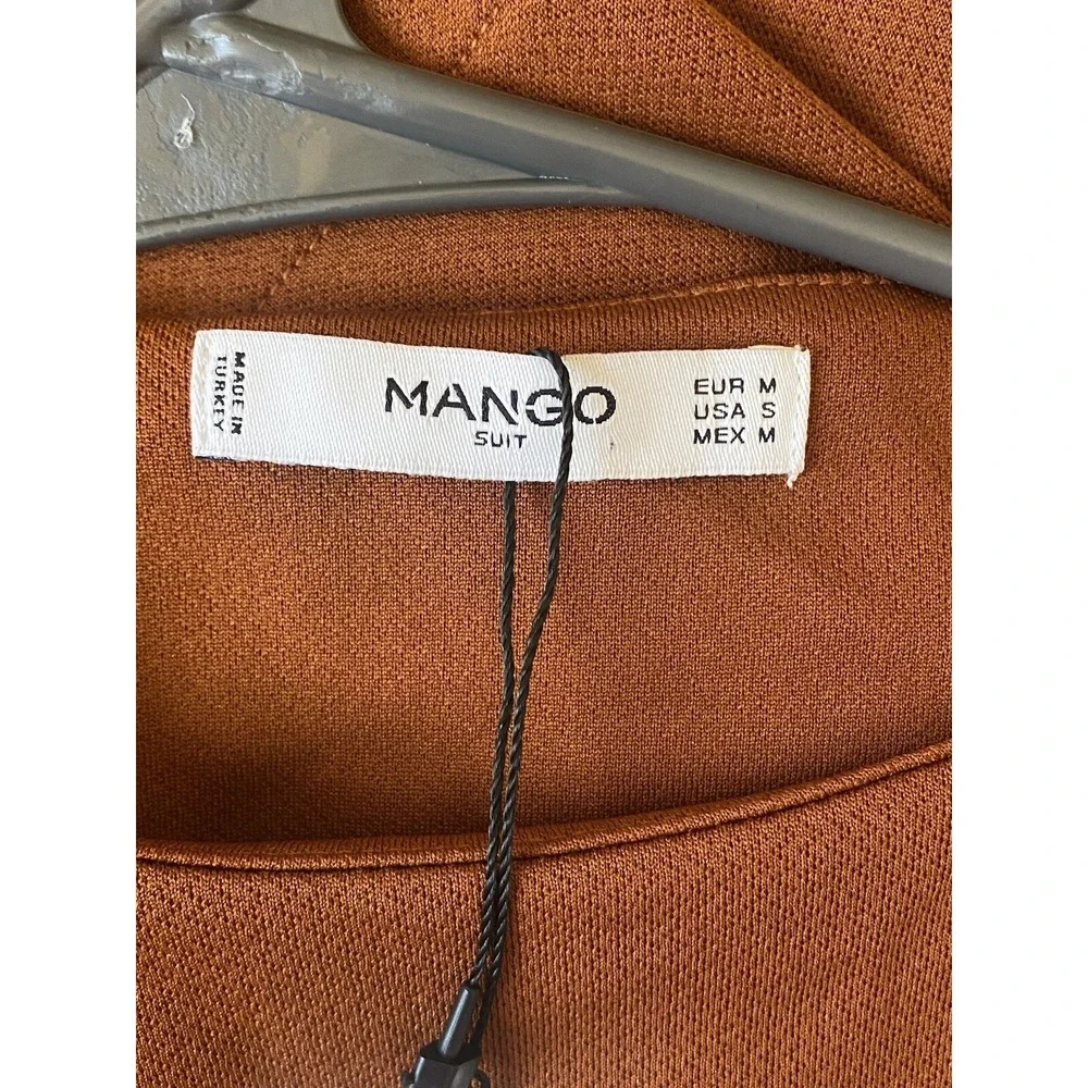 Mango Suit Dress Vistido Wedding Shift Belted Knee Length Burnt Orange NWT Sz M - Picture 7 of 7